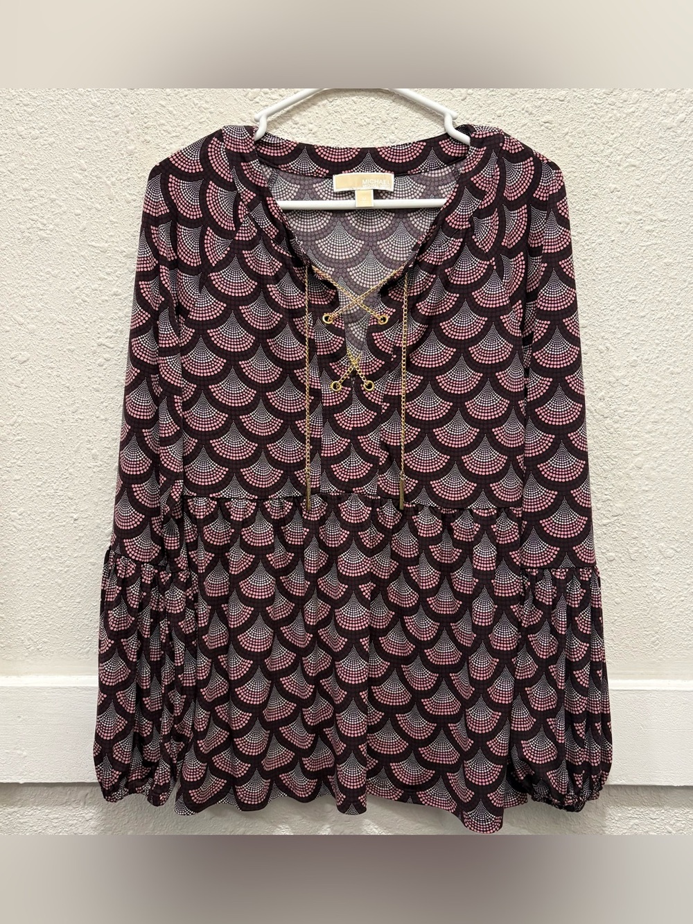 MICHAEL Michael Kors Gold Chain Multi Purple Long Sleeve Blouse M